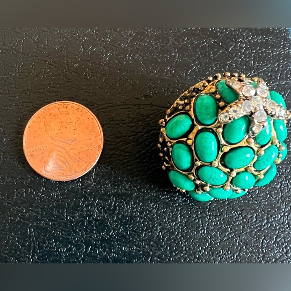 Kenneth Jay Lane Green and Gold Earrings with Crystal Starfish RARE - Picture 3 of 5